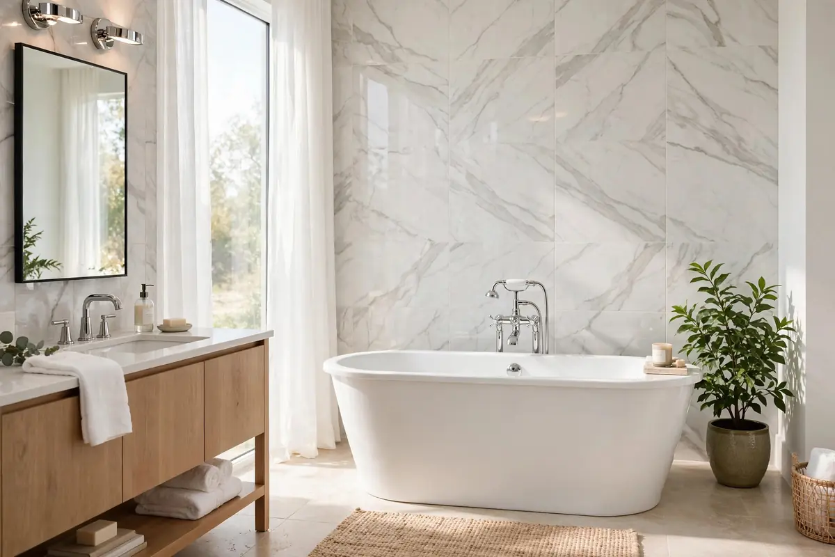 Bathroom with well-kept plumbing fixtures in a Bristol home